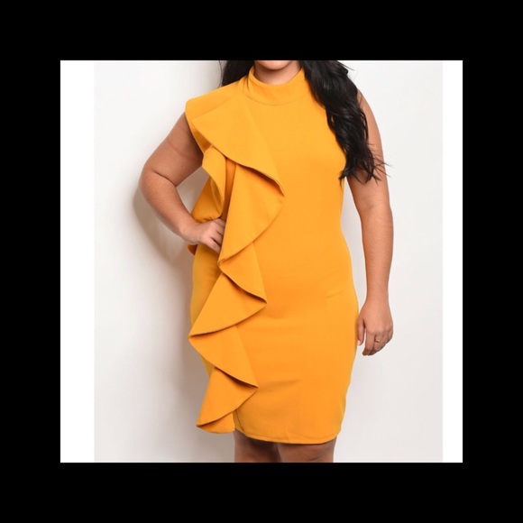 ➕Mustard Ruffle Dress - Picture 4 of 6